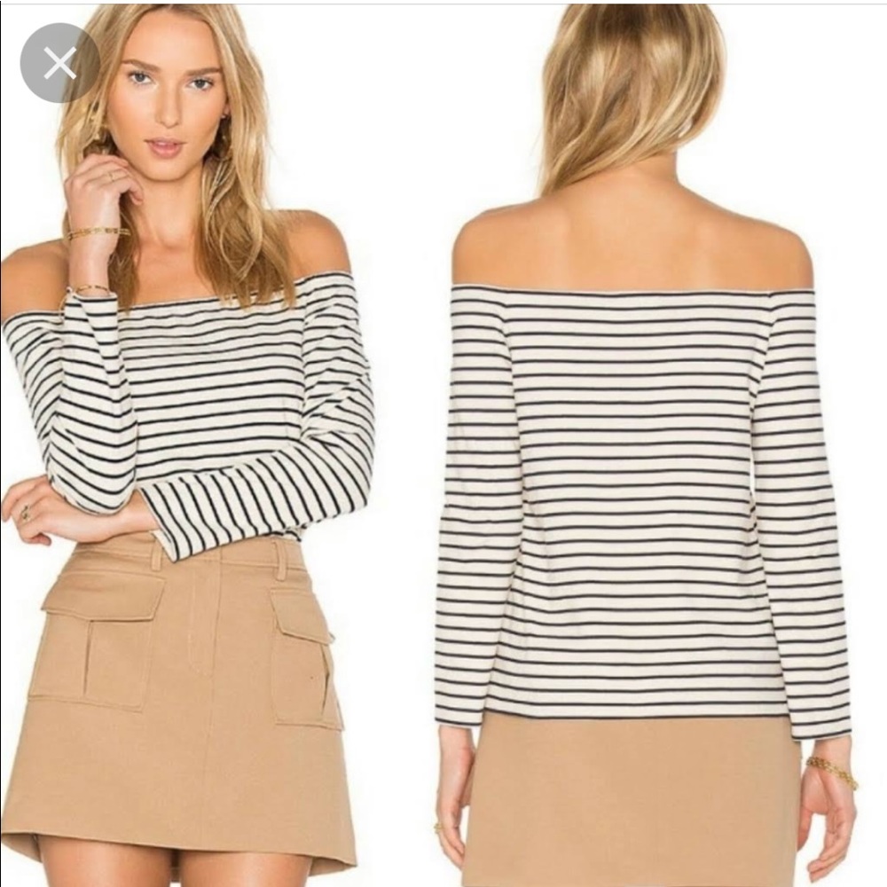 Theory Striped Off-Shoulder top